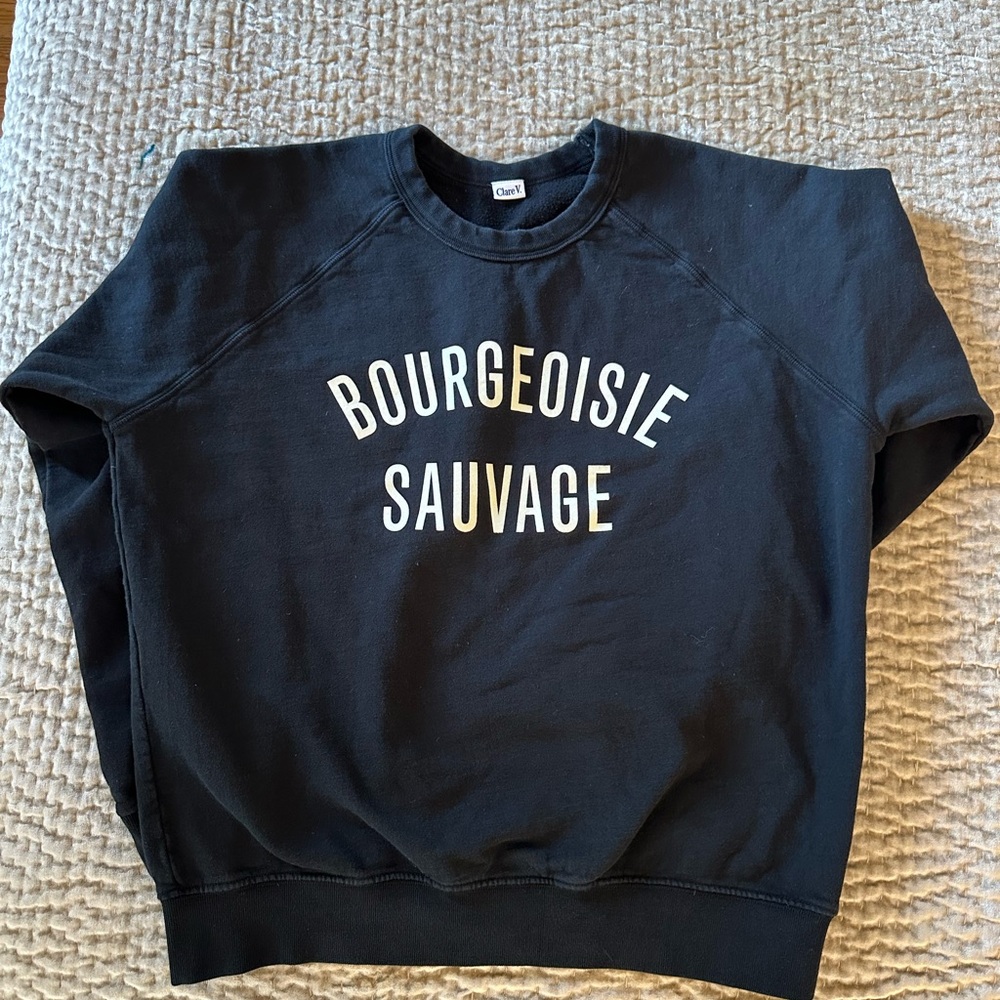 Clare V Black Sweatshirt with White Text
